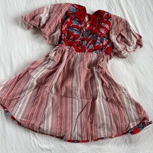 Floral Red and White Dress